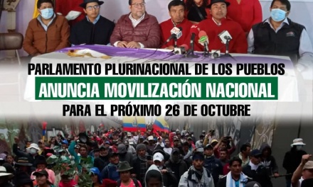 Parlamento Plurinacional de los Pueblos anuncia movilización nacional para el próximo 26 de octubre