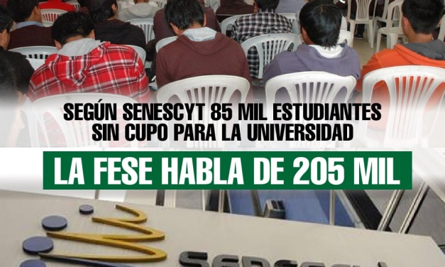 85 mil estudiantes sin cupo para la universidad según SENECYT. La FESE habla de 205 mil